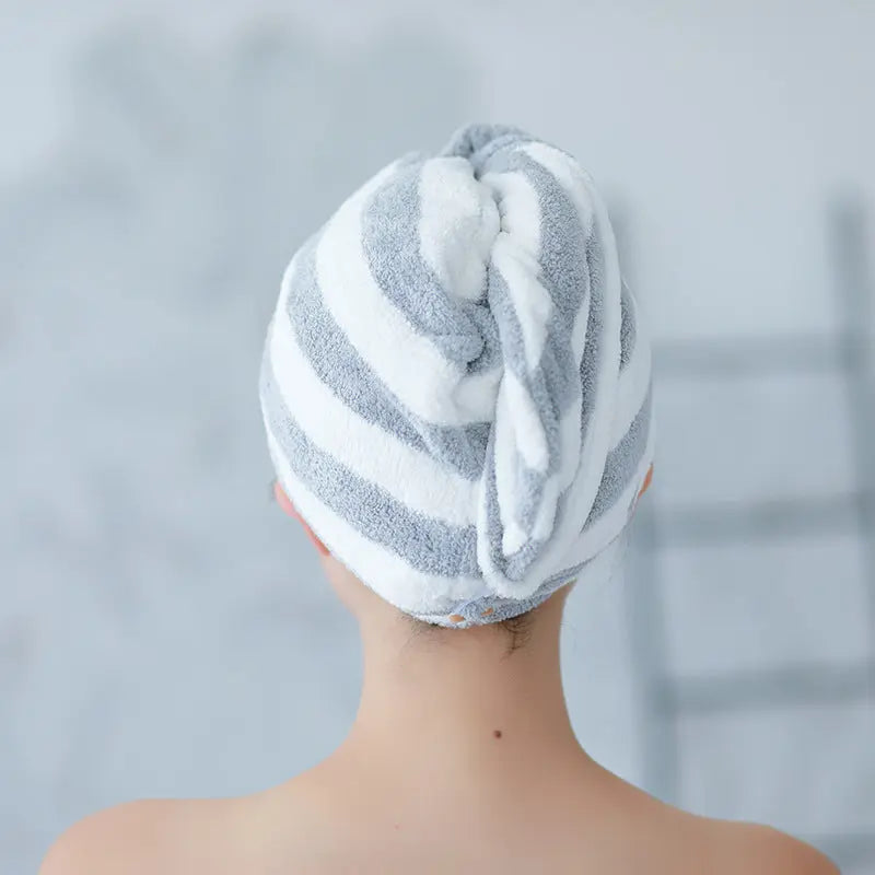 Fiber absorbent and quick-drying striped shower cap CJ