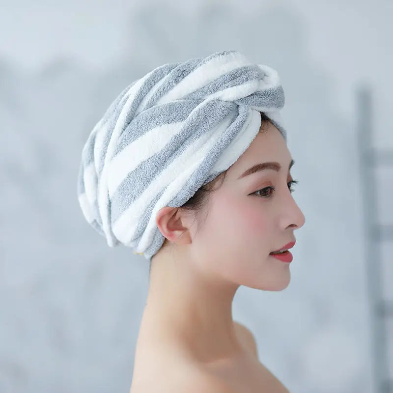 Fiber absorbent and quick-drying striped shower cap CJ