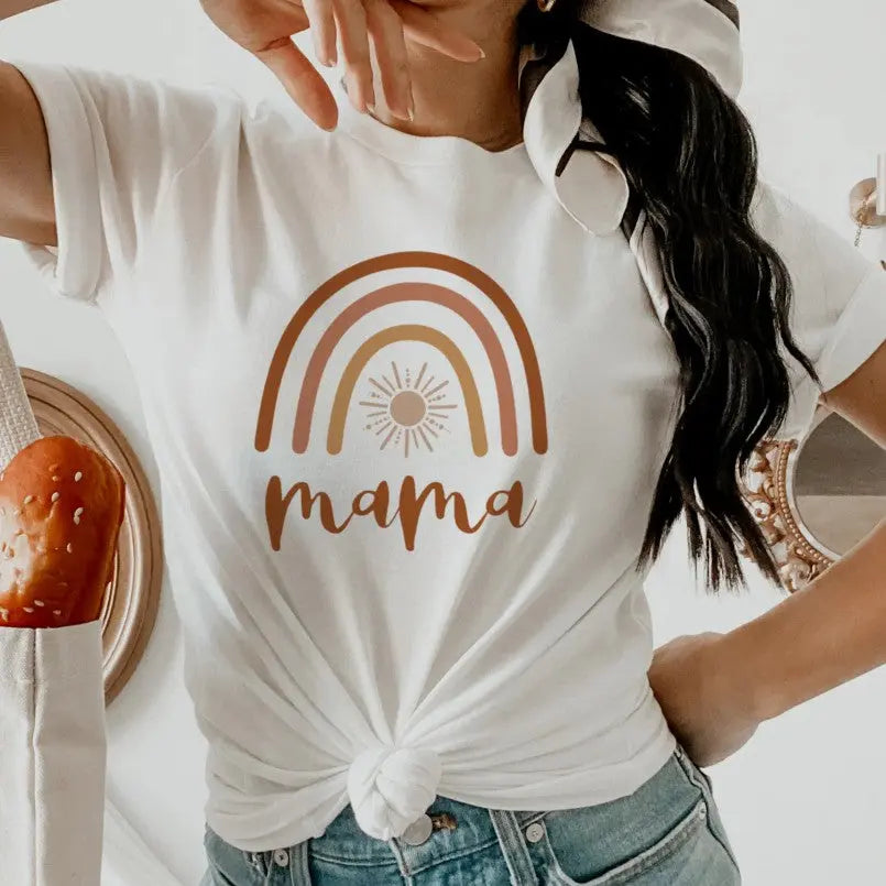 TINLEY Boho Burnt Orange Rainbow Sun Mom T-shirt CJ