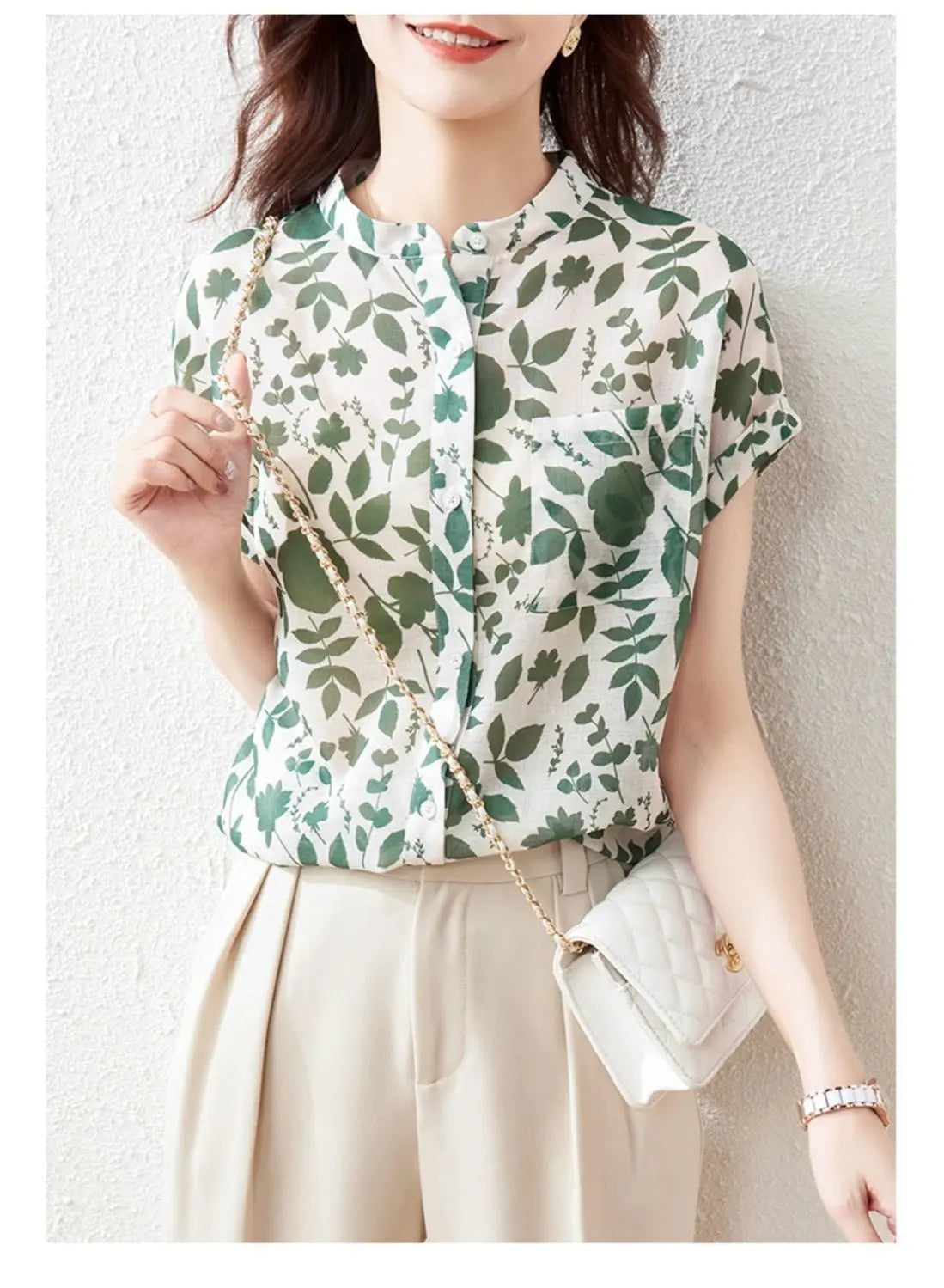 Chiffon Shirt Women's Short-sleeved Floral Top Fashionable Stylish French Printed Shirt Thin CJ