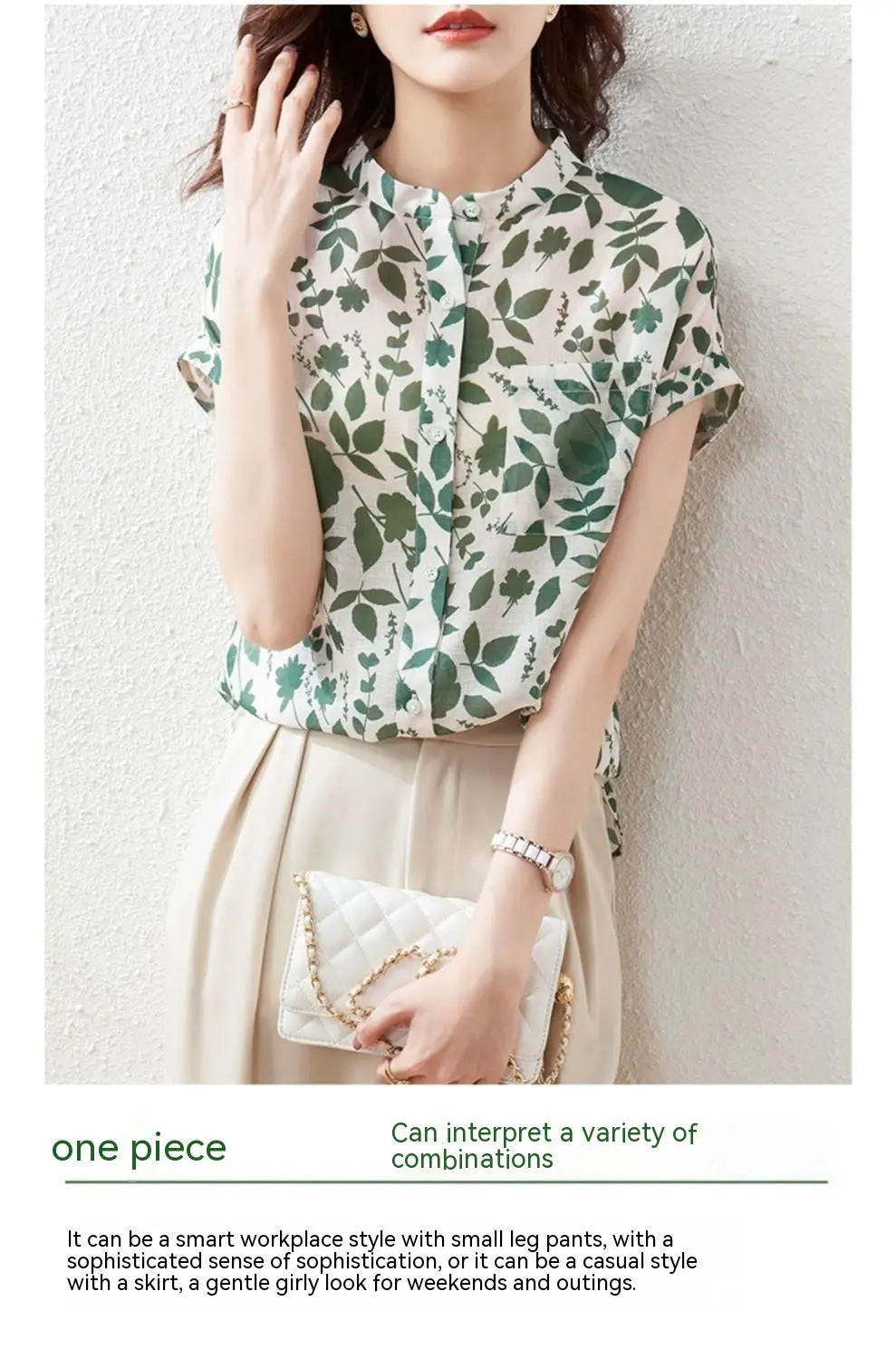 Chiffon Shirt Women's Short-sleeved Floral Top Fashionable Stylish French Printed Shirt Thin CJ
