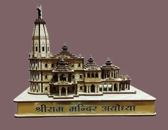 Shri Ram Mandir Ayodhya 3D Wooden Temple with Lights – Compact Home Temple Décor (7L x 6W x 3H inches) Attractive Sister