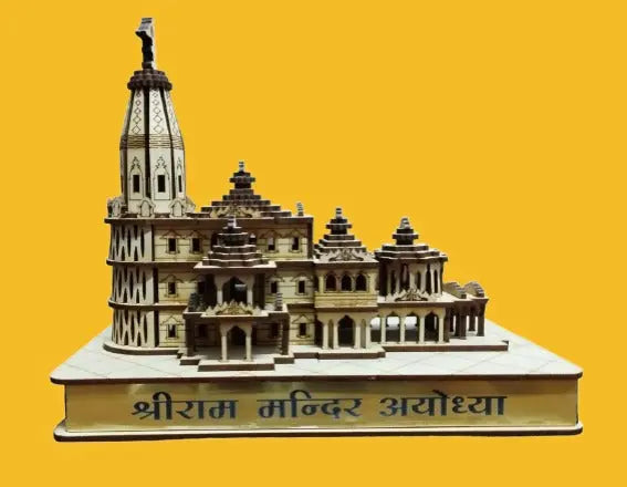 Shri Ram Mandir Ayodhya 3D Wooden Temple with Lights – Compact Home Temple Décor (7L x 6W x 3H inches) Attractive Sister