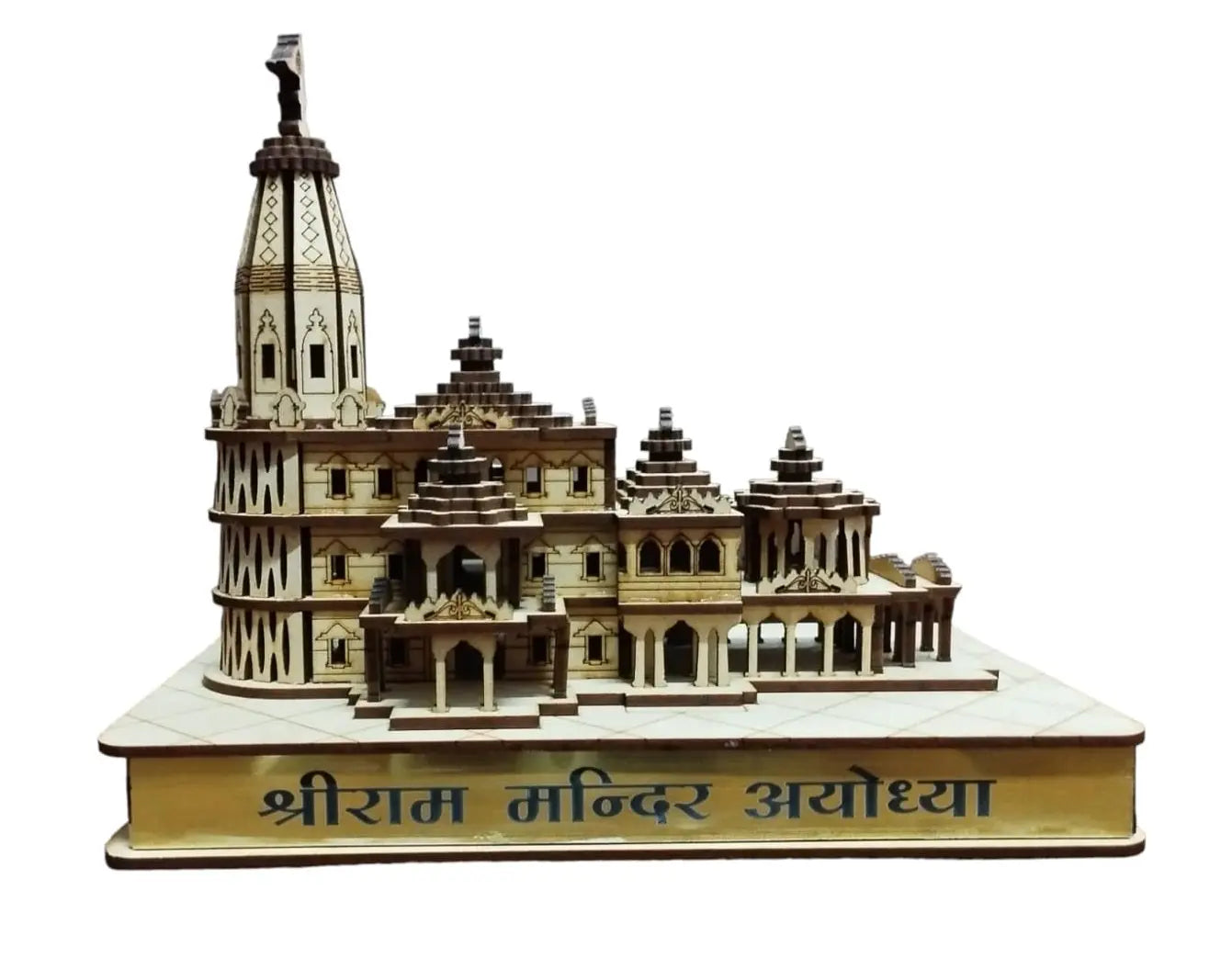 Shri Ram Mandir Ayodhya 3D Wooden Temple with Lights – Compact Home Temple Décor (7L x 6W x 3H inches) Attractive Sister