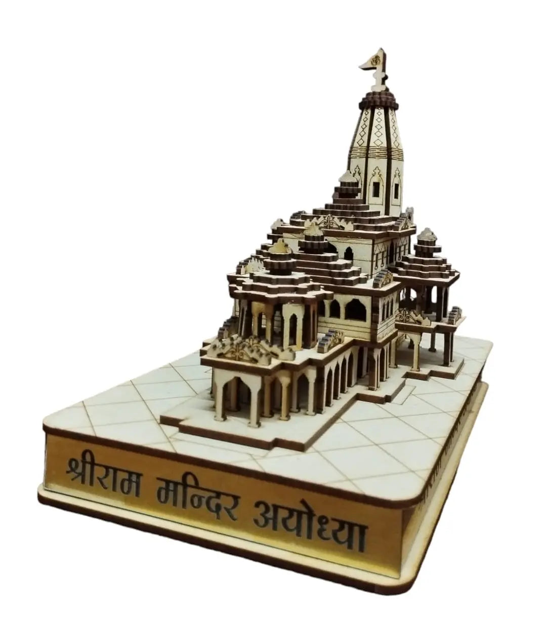 Shri Ram Mandir Ayodhya 3D Wooden Temple with Lights – Compact Home Temple Décor (7L x 6W x 3H inches) Attractive Sister