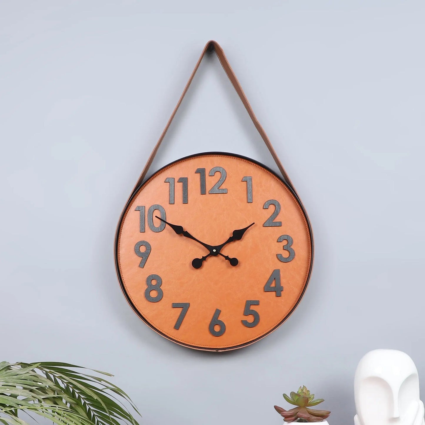 "Statement Piece: Leather Wall Clock with Numerical Display and Black Hands" Attractive Sister