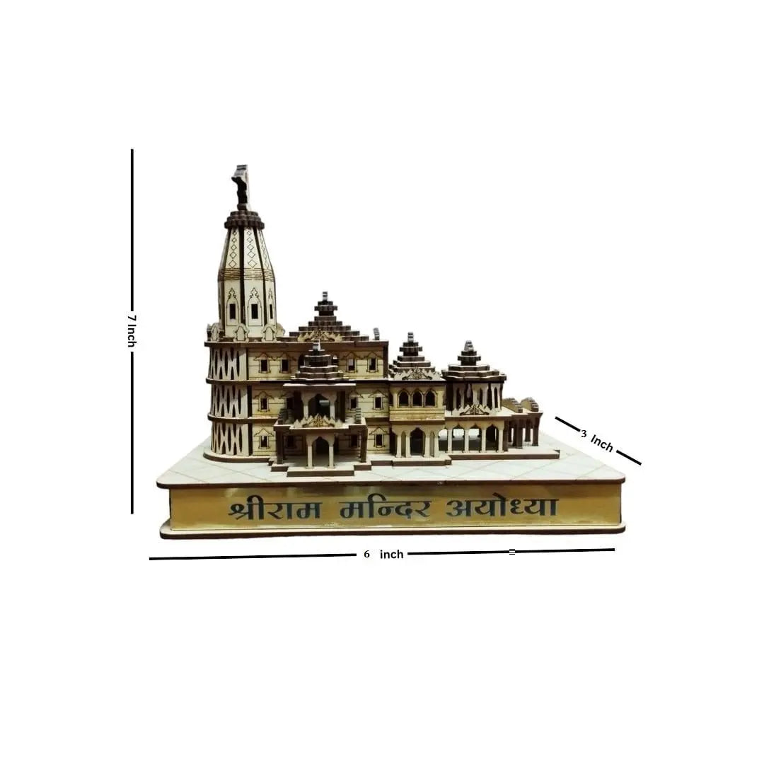 Shri Ram Mandir Ayodhya 3D Wooden Temple with Lights – Compact Home Temple Décor (7L x 6W x 3H inches) Attractive Sister