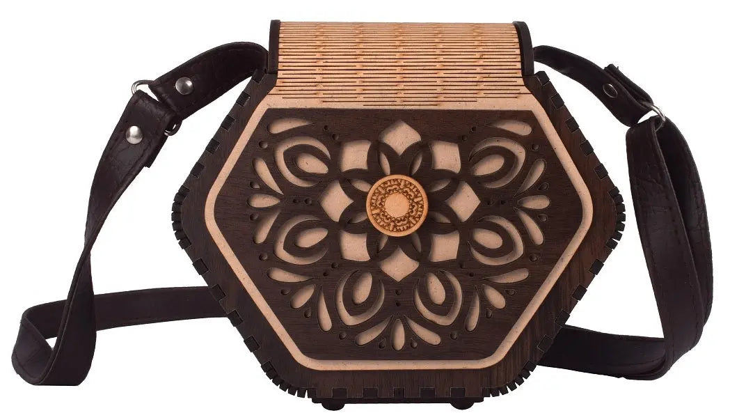 "Elegant Handcrafted Hexagonal Wooden Handbag with Floral Design - Perfect Rakhi Festival Gift" Attractive Sister