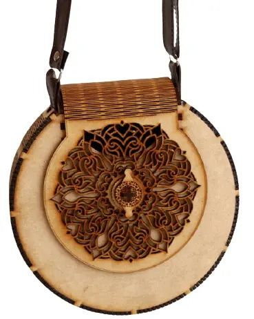 "Exquisite Handcrafted Circular Wooden Handbag with Intricate Floral Design – Perfect Rakhi Festival Gift" Attractive Sister