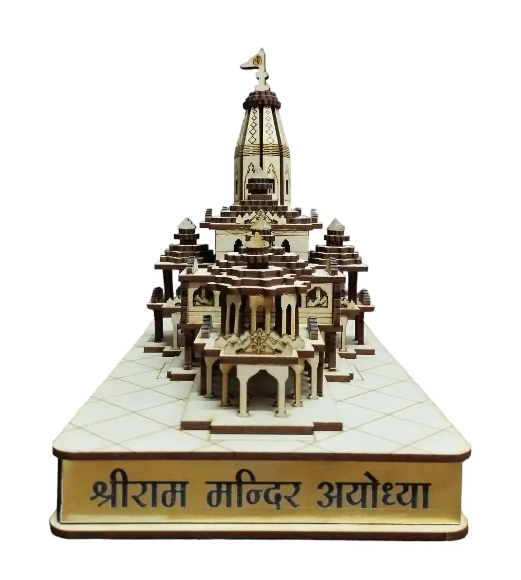 Shri Ram Mandir Ayodhya 3D Wooden Temple with Lights – Compact Home Temple Décor (7L x 6W x 3H inches) Attractive Sister