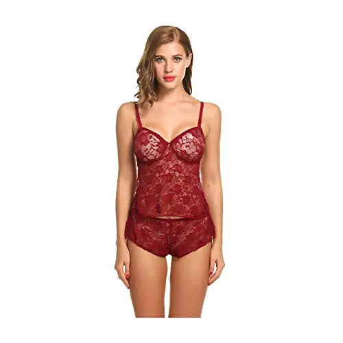 Women's Soft Lace Camisole Top and Panty Set - Elegant Night Dress Sleepwear Attractive Sister