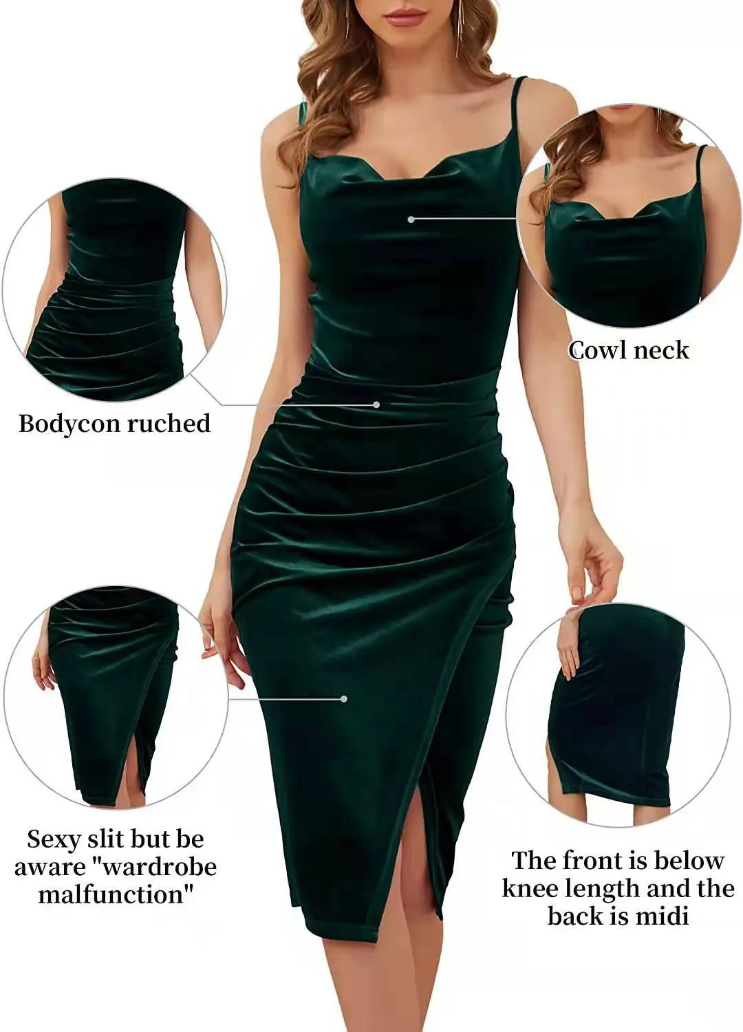 Fashion Women's Temperament Slit Pleated Velvet Sling Dress CJ