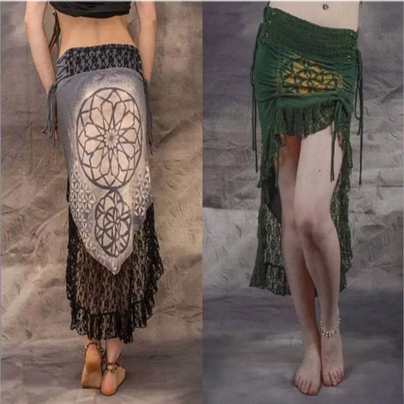 Digitally Printed Lace Stitching Irregular Skirt CJ