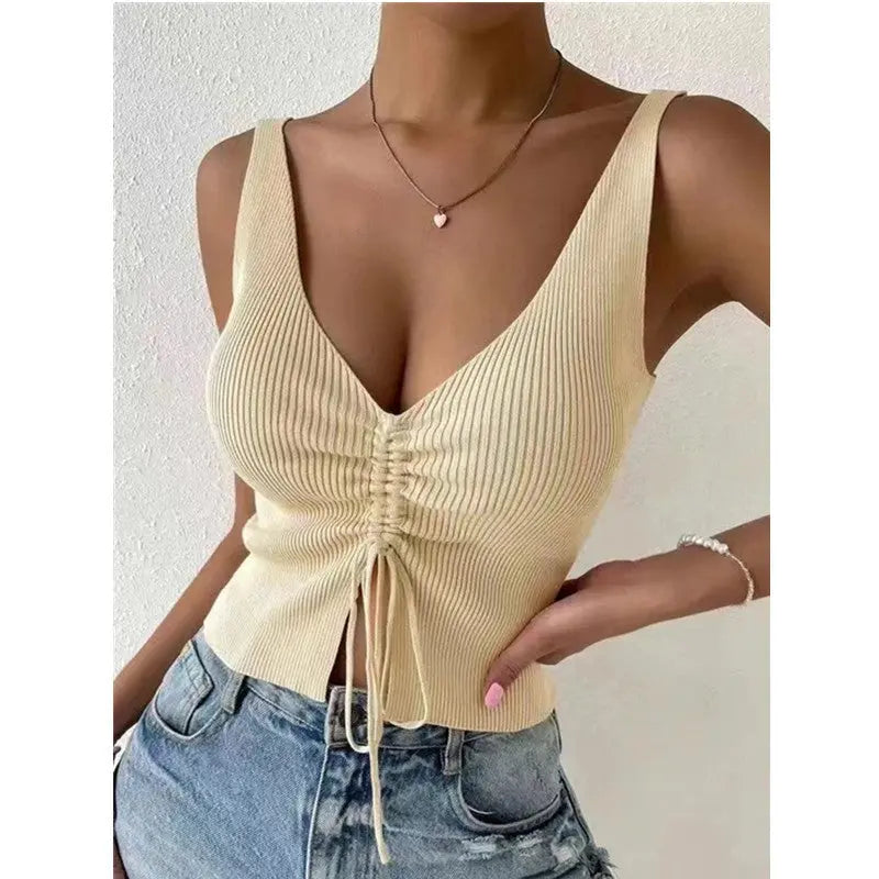 Summer Fashion Drawstring American Hot Girl All-matching Drawstring Vest Top CJ