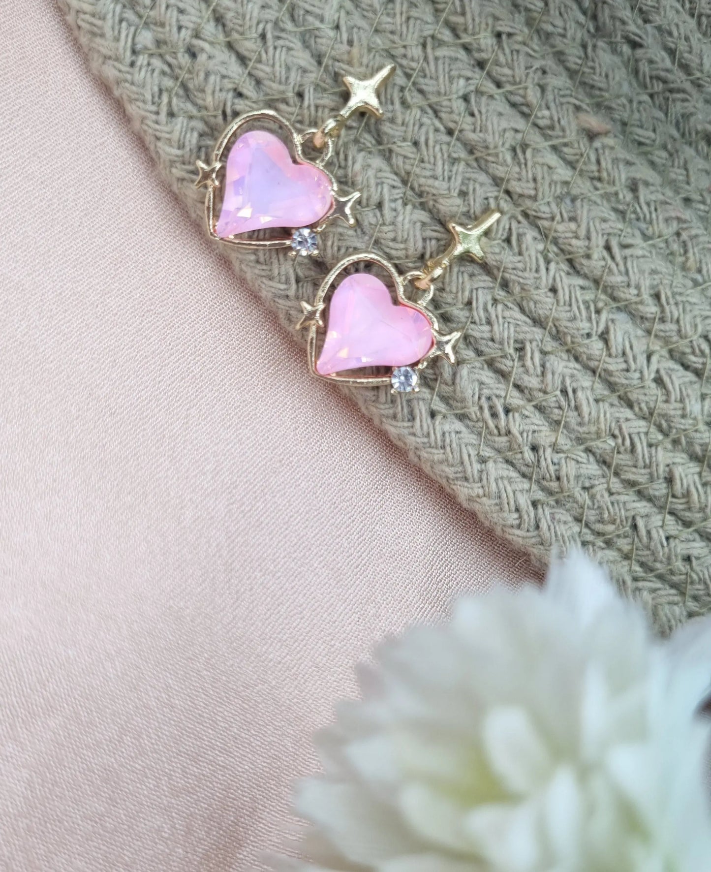 Gold Heart-Shaped Stud Earrings Attractive Sister