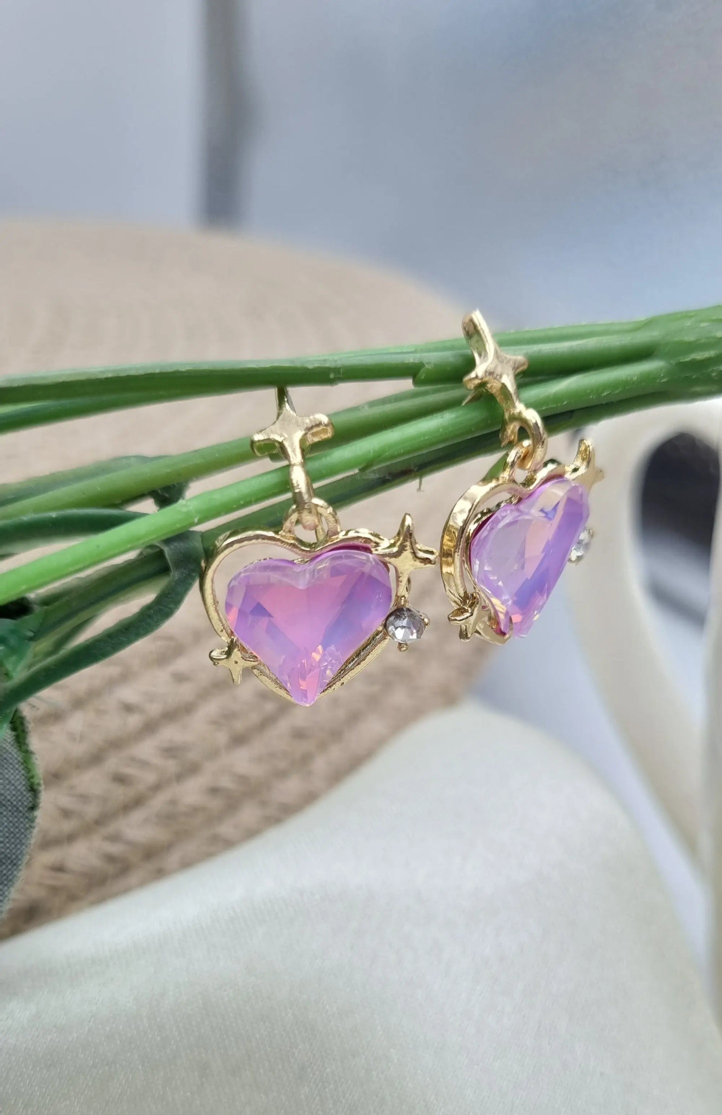 Gold Heart-Shaped Stud Earrings Attractive Sister
