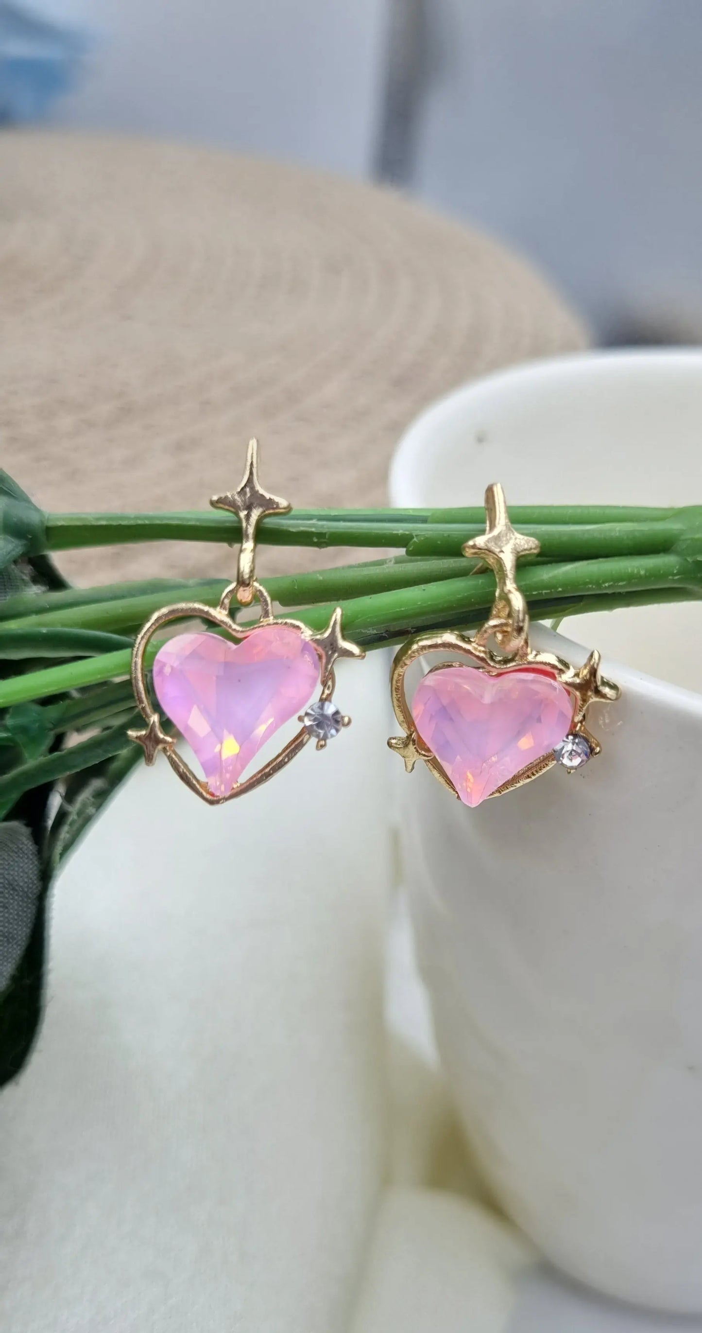 Gold Heart-Shaped Stud Earrings Attractive Sister
