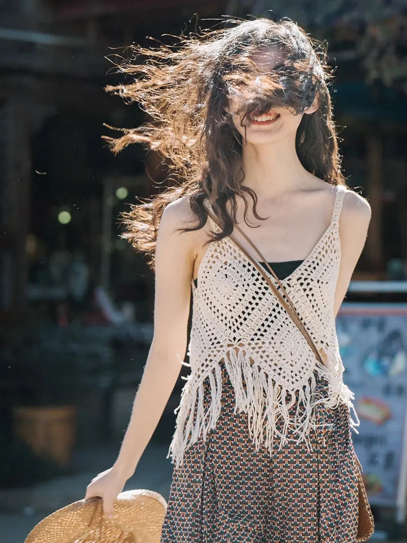 Tassel Strap Bohemian Crochet Vest CJ