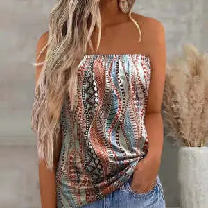 European And American Printed Vest Wrapped Chest Short Sleeve CJ