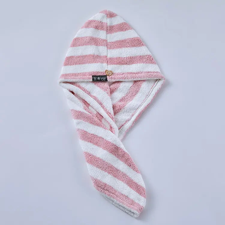 Fiber absorbent and quick-drying striped shower cap CJ