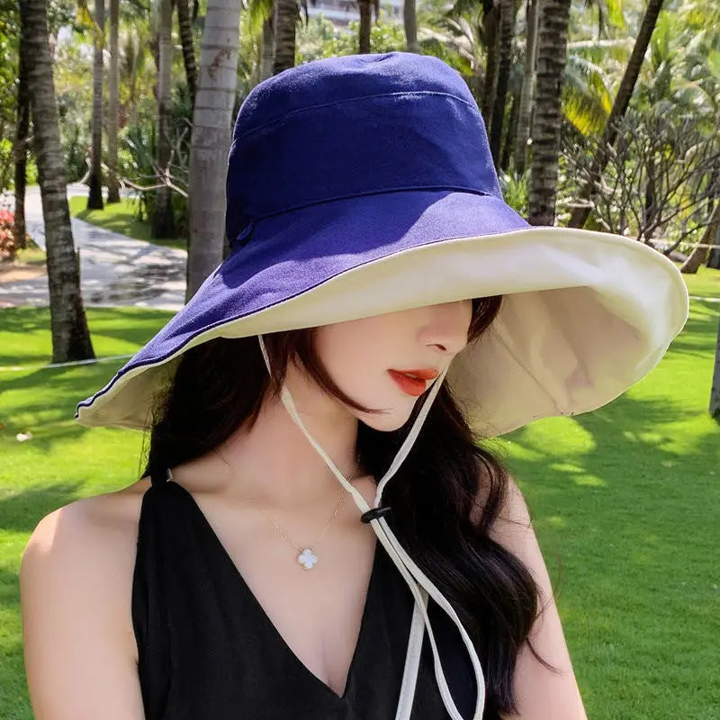 Double-Sided Oversized Brim Sunscreen Fisherman Hat Female CJ