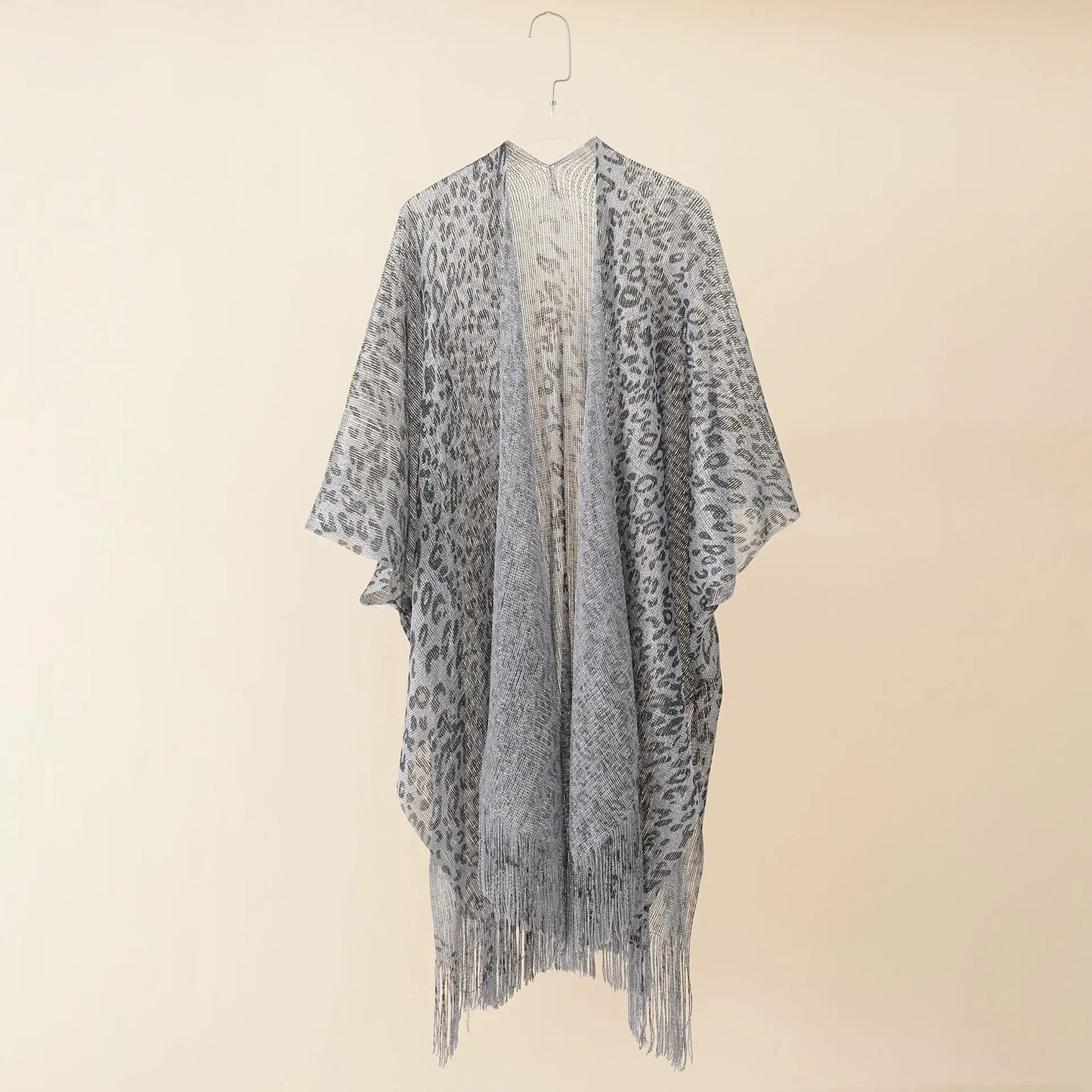Solid Color Leopard Print Smock Shawl Tassel CJ