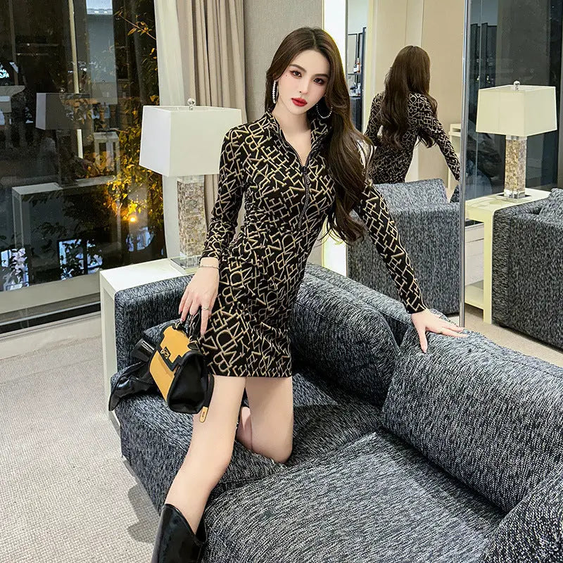 Women's Half Collar Chic Slimming Hip Skirt CJ