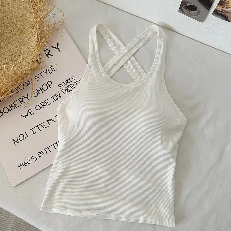 Women's Cross Back Vest With Chest Pad Bra CJ