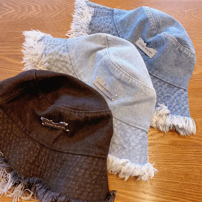 Jean Fisherman Hat Women's Spring And Summer Thin Washed Old Frayed Edge Bucket Hat Outdoor CJ