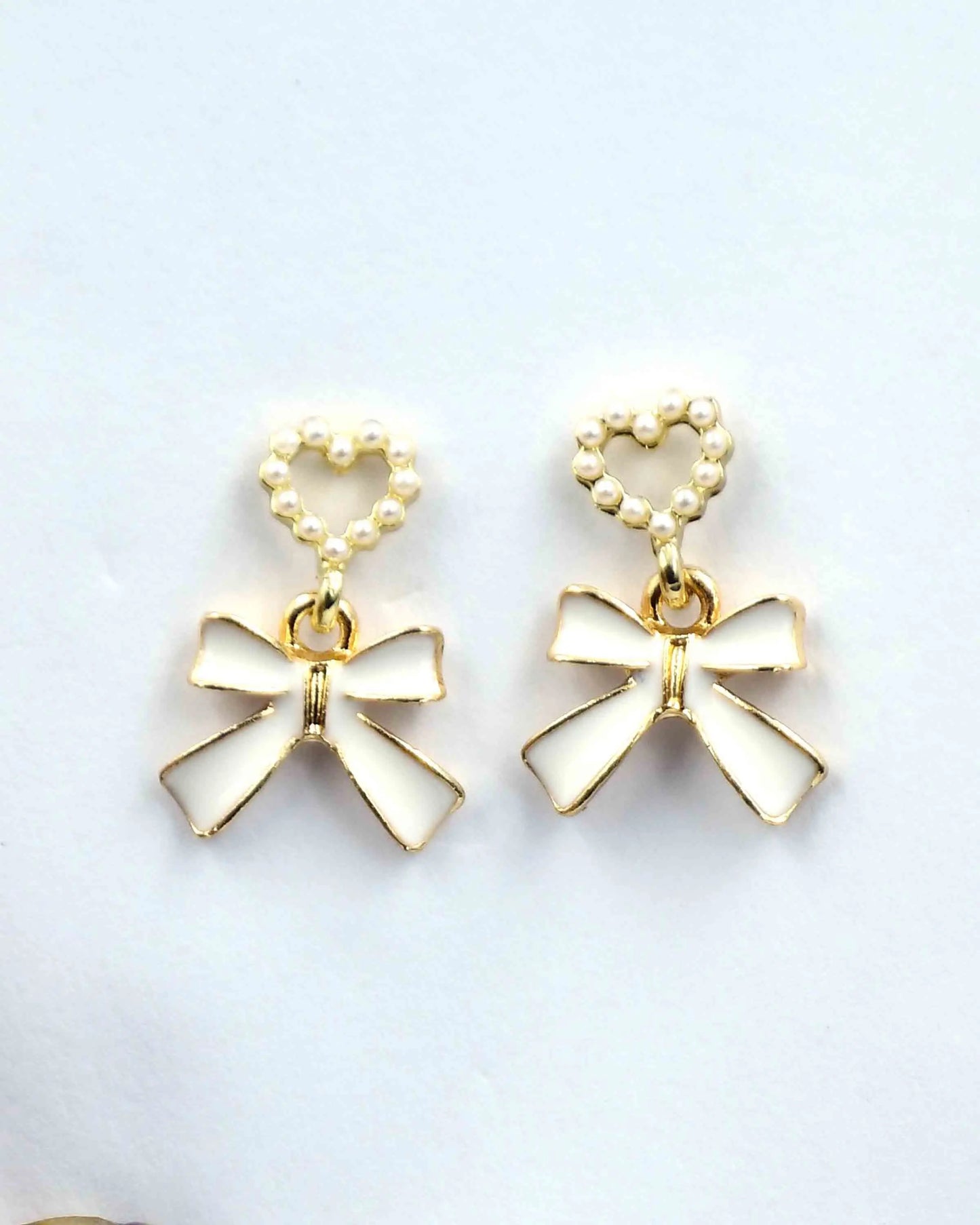 Heart Imitation Pearl Bow Earrings Attractive Sister