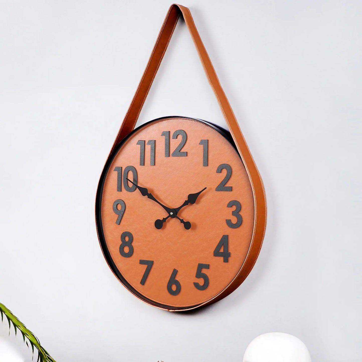 "Statement Piece: Leather Wall Clock with Numerical Display and Black Hands" Attractive Sister