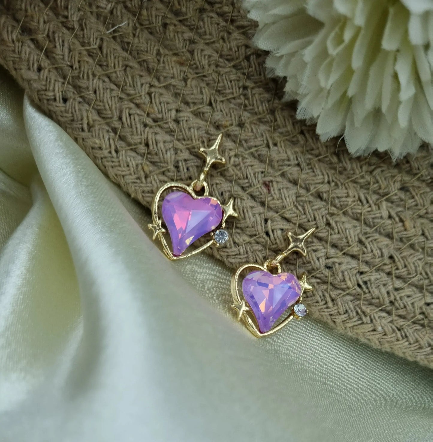 Gold Heart-Shaped Stud Earrings Attractive Sister