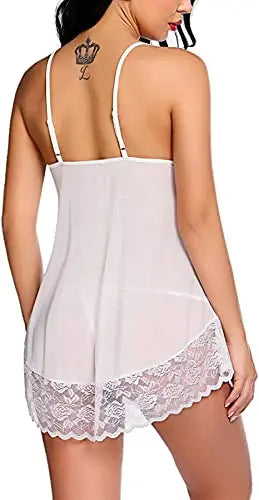 Women's Sexy Sheer Lace Lingerie Set - Babydoll Sleepwear in Black, Maroon, Orange, White - Adjustable Straps Attractive Sister