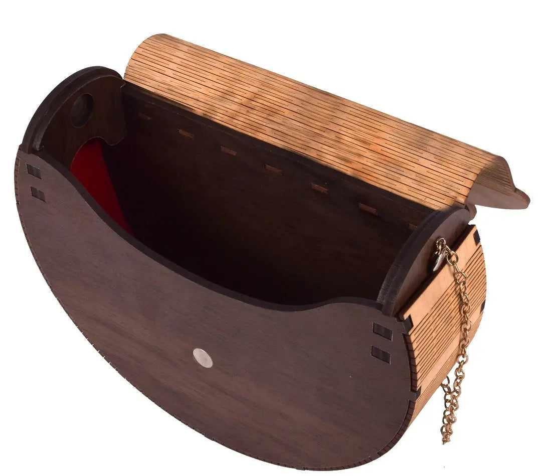 Handcrafted Wooden Heart Engraved Handbag with Gold Chain Strap - Stylish Eco-Friendly Crossbody Bag for Perfect Rakhi Festival Gift for sister Attractive Sister