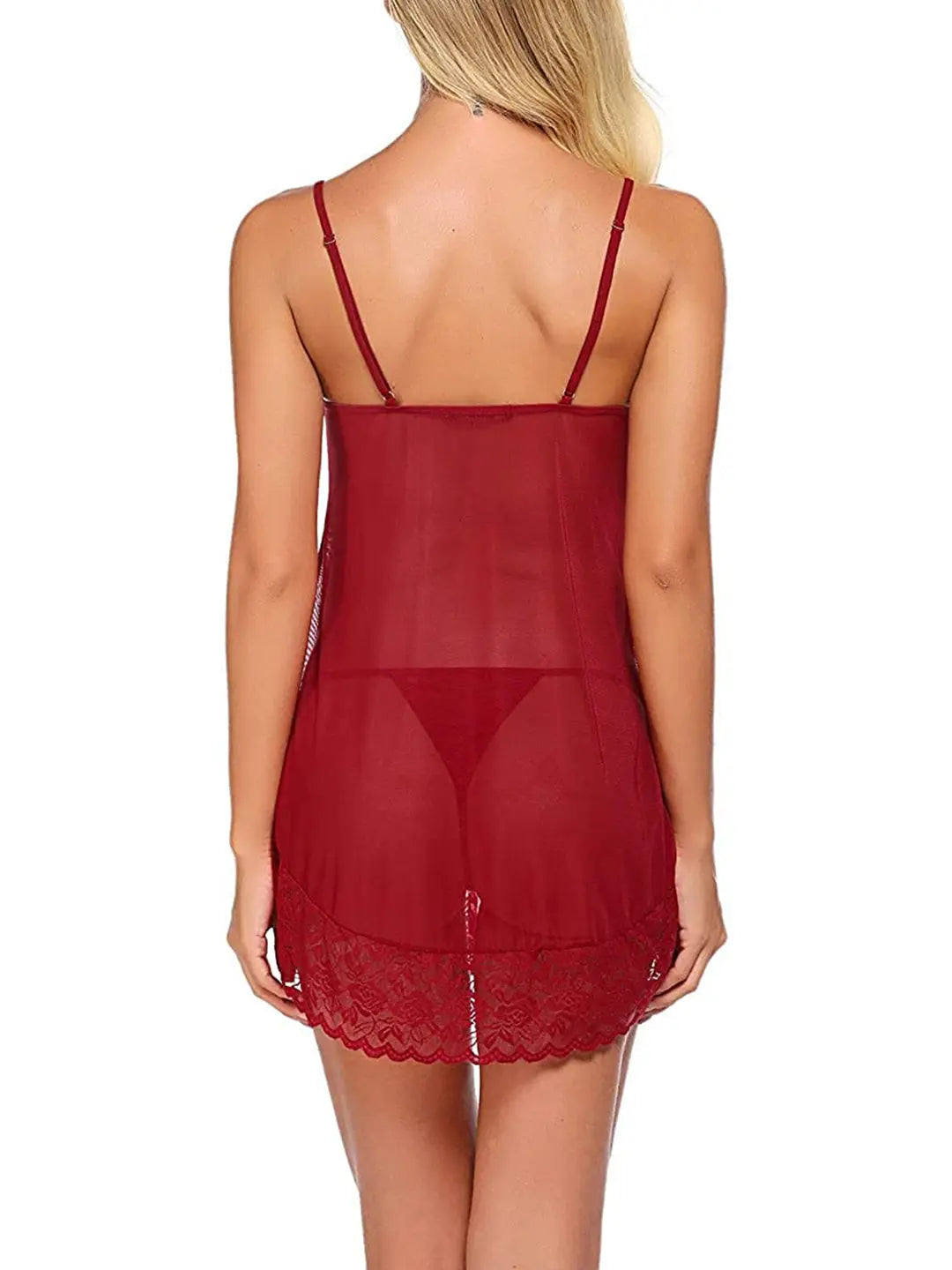 Women's Sexy Sheer Lace Lingerie Set - Babydoll Sleepwear in Black, Maroon, Orange, White - Adjustable Straps Attractive Sister