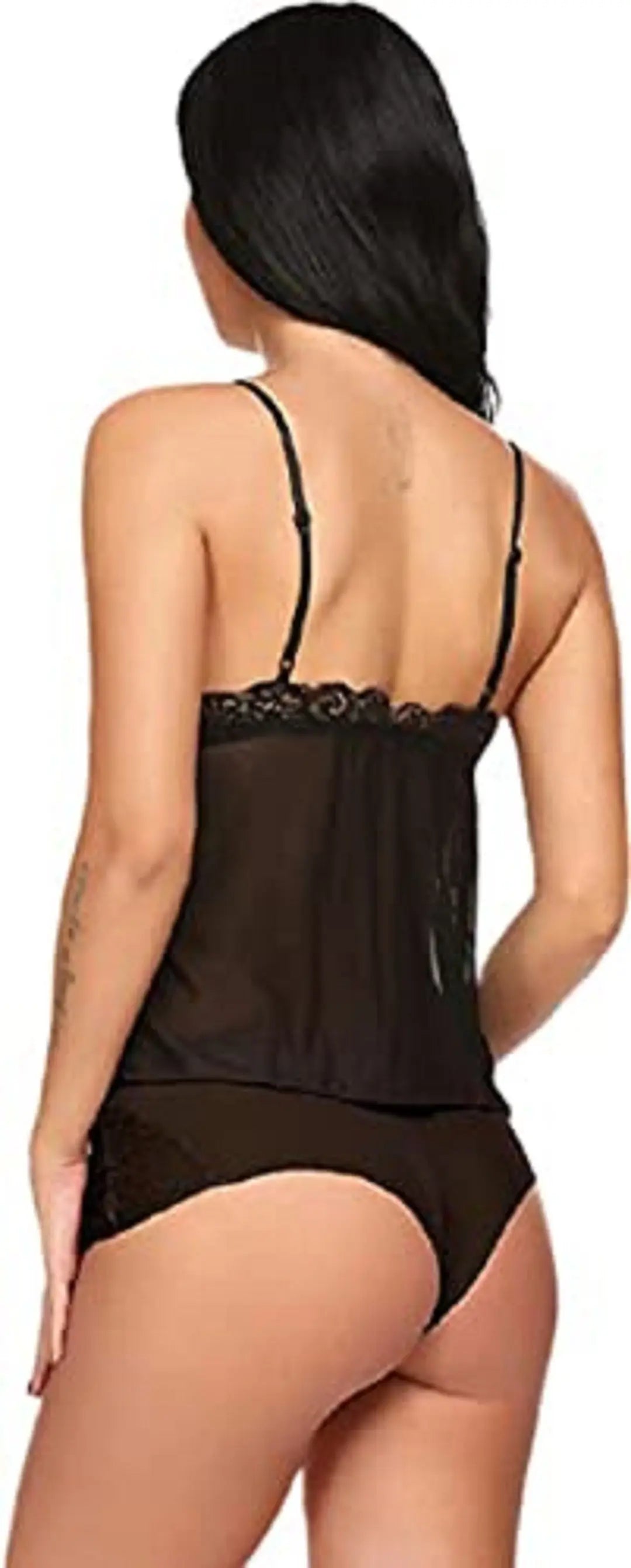 Women's Sexy Green Lace and Black Babydoll Lingerie Set - Sheer Halter Nightwear with Matching Panty Attractive Sister
