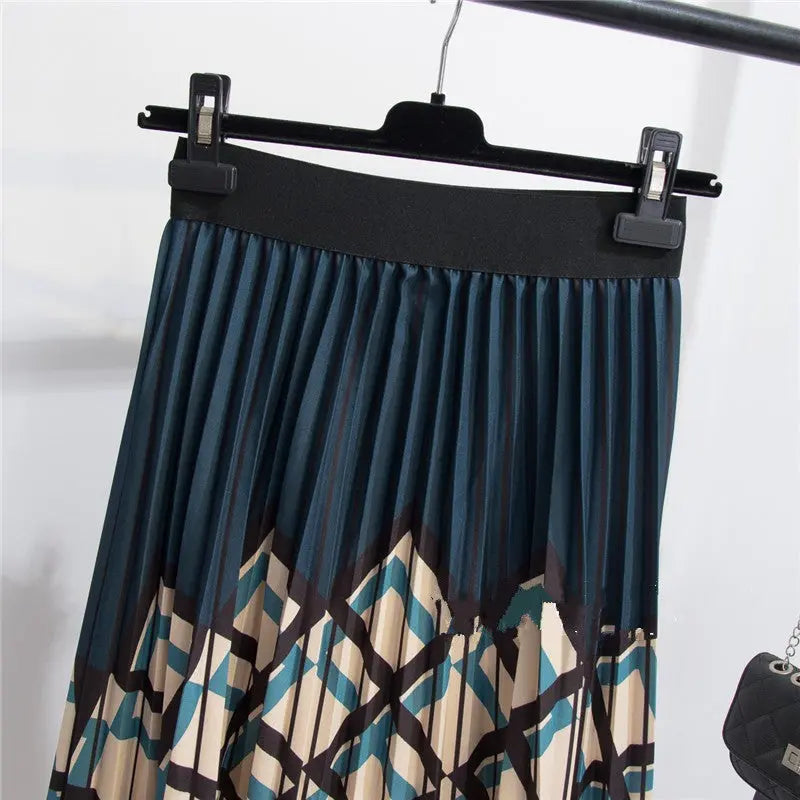 Women's Graceful Geometric Striped Pleated Skirt CJ
