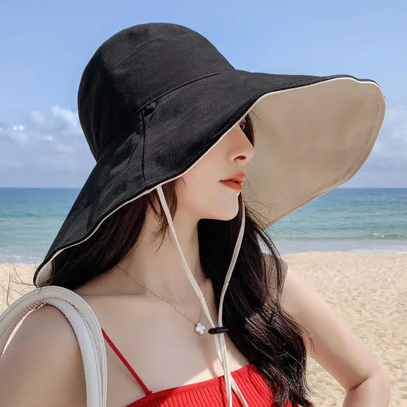 Double-Sided Oversized Brim Sunscreen Fisherman Hat Female CJ