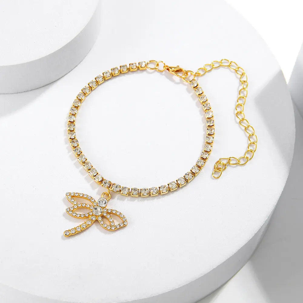 Novel Personality Dragonfly Rhinestone Chain Shiny All-match Rhinestone Anklet CJ