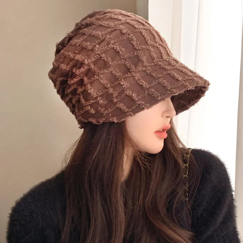 Women's Hat Solid Color With Plaid Pile Heap Cap Thin CJ