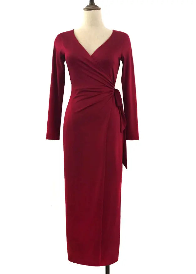 New V-neck Tie Waist Slim Slimming Dress CJ