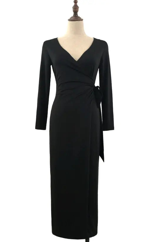 New V-neck Tie Waist Slim Slimming Dress CJ