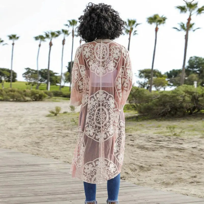 Women's European And American Style Lace Mesh Crochet Beach Jacket Cardigan CJ