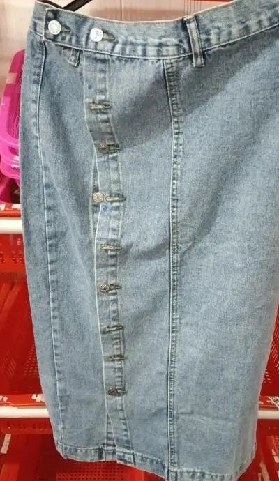 Button Irregular Slit denim High Waist Skirt eprolo