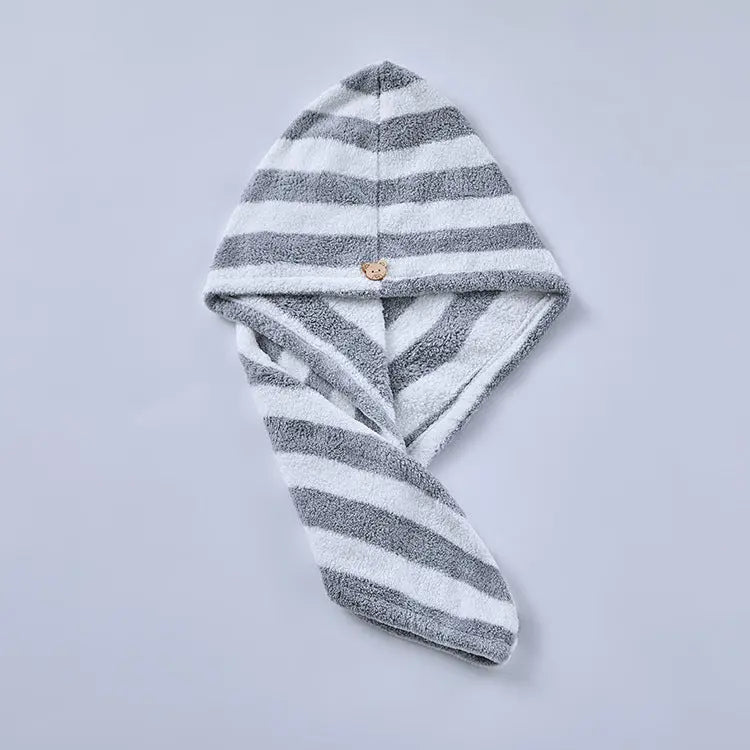 Fiber absorbent and quick-drying striped shower cap CJ