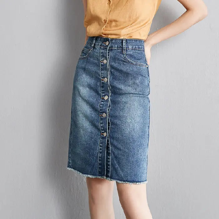 Button front slit slim slimming hip skirt CJ