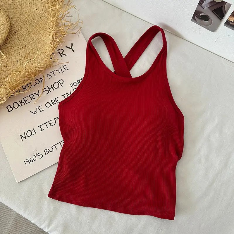 Women's Cross Back Vest With Chest Pad Bra CJ