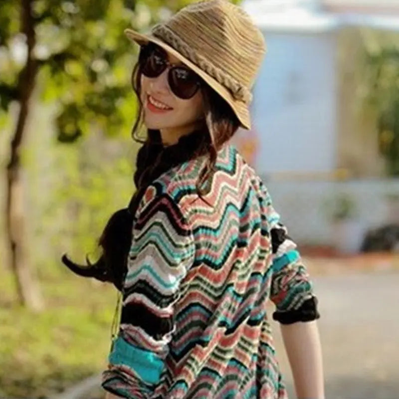 New Korean Version Of The Little Pepper Ladies Holiday Color Striped Beach CJ