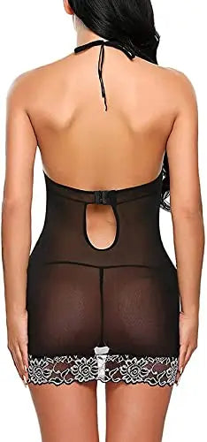 Women's Lingerie Set - Sexy Babydoll Nightwear in Black, Blue and Maroon Colors - Sheer Lace Sleepwear with Adjustable Straps" Attractive Sister