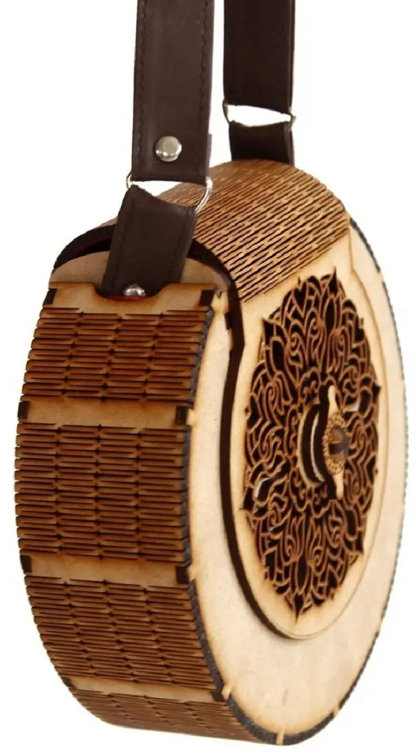 "Exquisite Handcrafted Circular Wooden Handbag with Intricate Floral Design – Perfect Rakhi Festival Gift" Attractive Sister